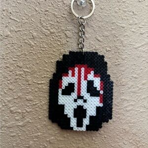 Perler Bead Ghost Face Keychain - Black, White, Red